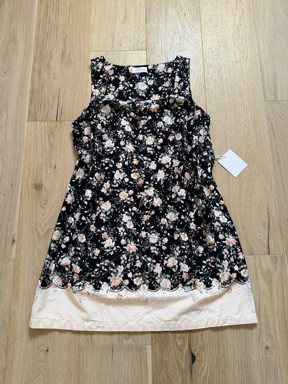 NWT LC Lauren Conrad Mini Shift Dress Women's M P Square Neck Black Floral Cute